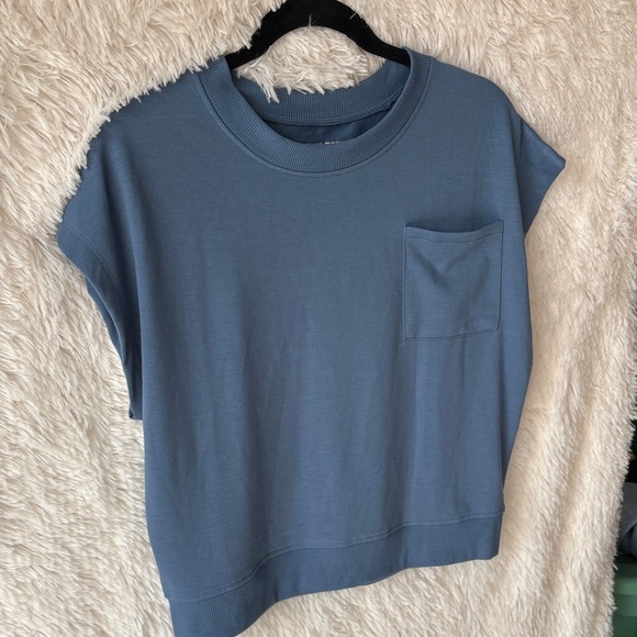 Slate Blue Women's Crop Top with Pocket - Picture 5 of 7